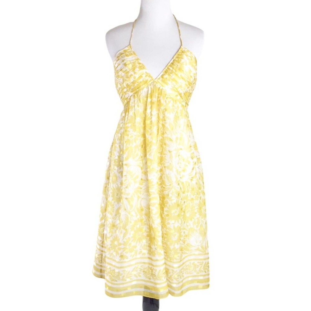 Shoshanna Yellow and White Halter Sundress